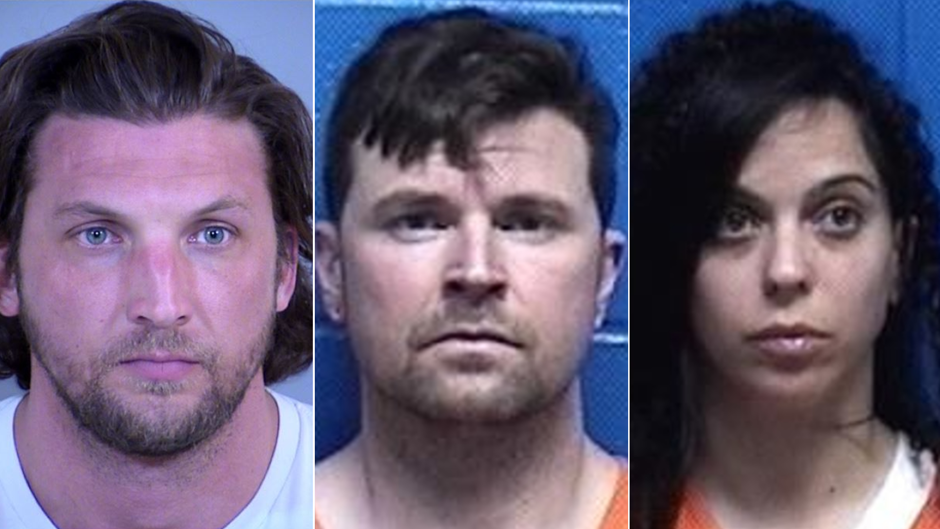 From left: Bradley Kohorst, Cory Spurlock and Orit Oged are seen in booking photos released March 25, 2021, by the Mono County Sheriff’s Office.