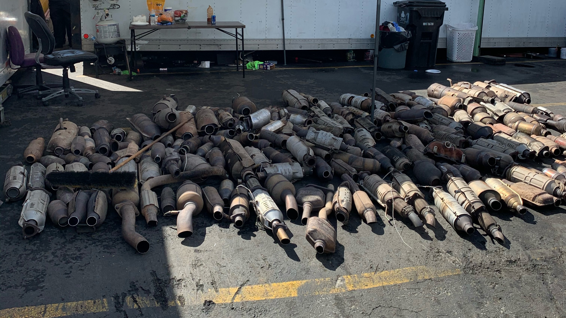 Catalytic converters recovered by the Santa Clarita Valley Sheriff’s Station Crime Impact team of the Los Angeles County Sheriff's Department on March 10, 2021. (LASD)