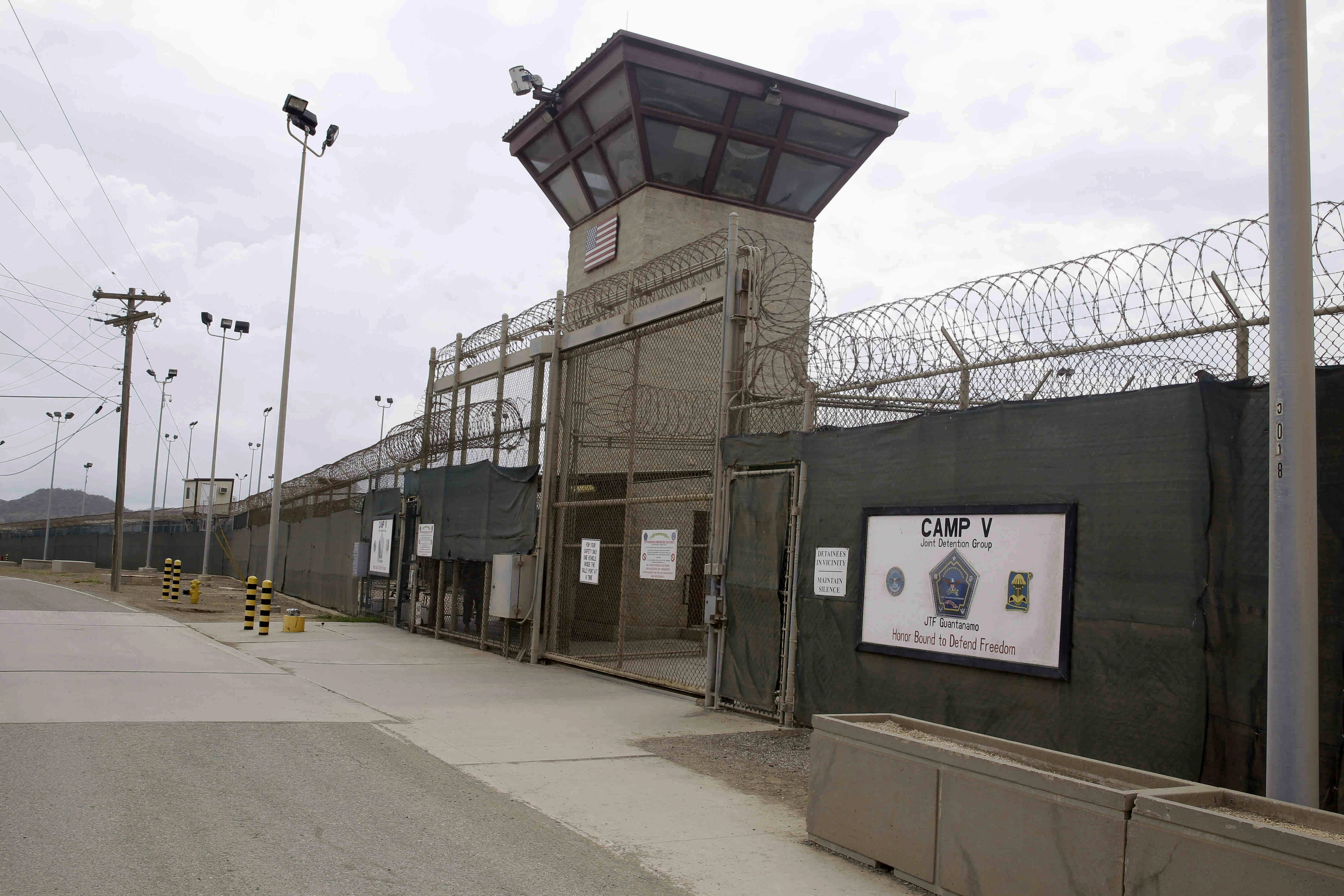 In this June 7, 2014, file photo, the entrance to Camp 5 and Camp 6 at the U.S. military's Guantanamo Bay detention center, at Guantanamo Bay Naval Base, Cuba. (AP Photo/Ben Fox, File)