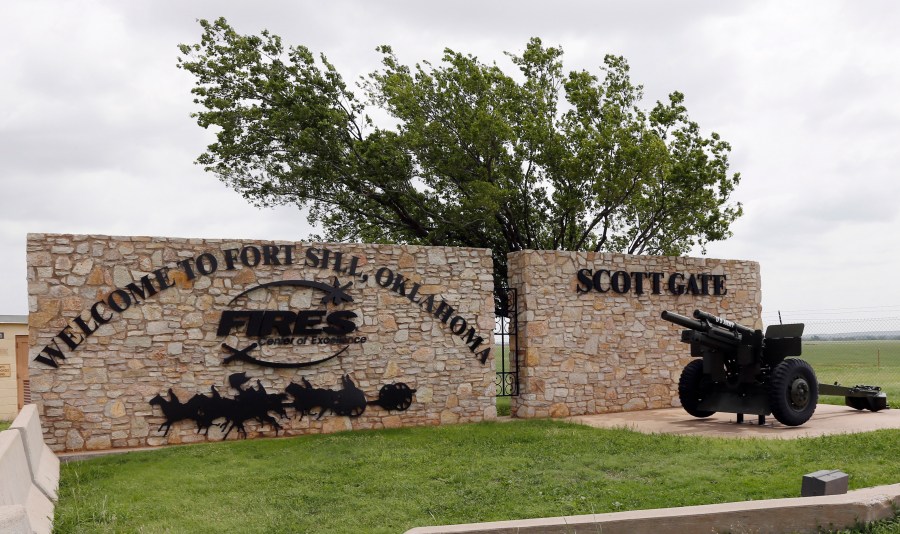 This June 17, 2014 file photo shows an entrance to Fort Sill near Lawton, Okla. (AP Photo/Sue Ogrocki, File)