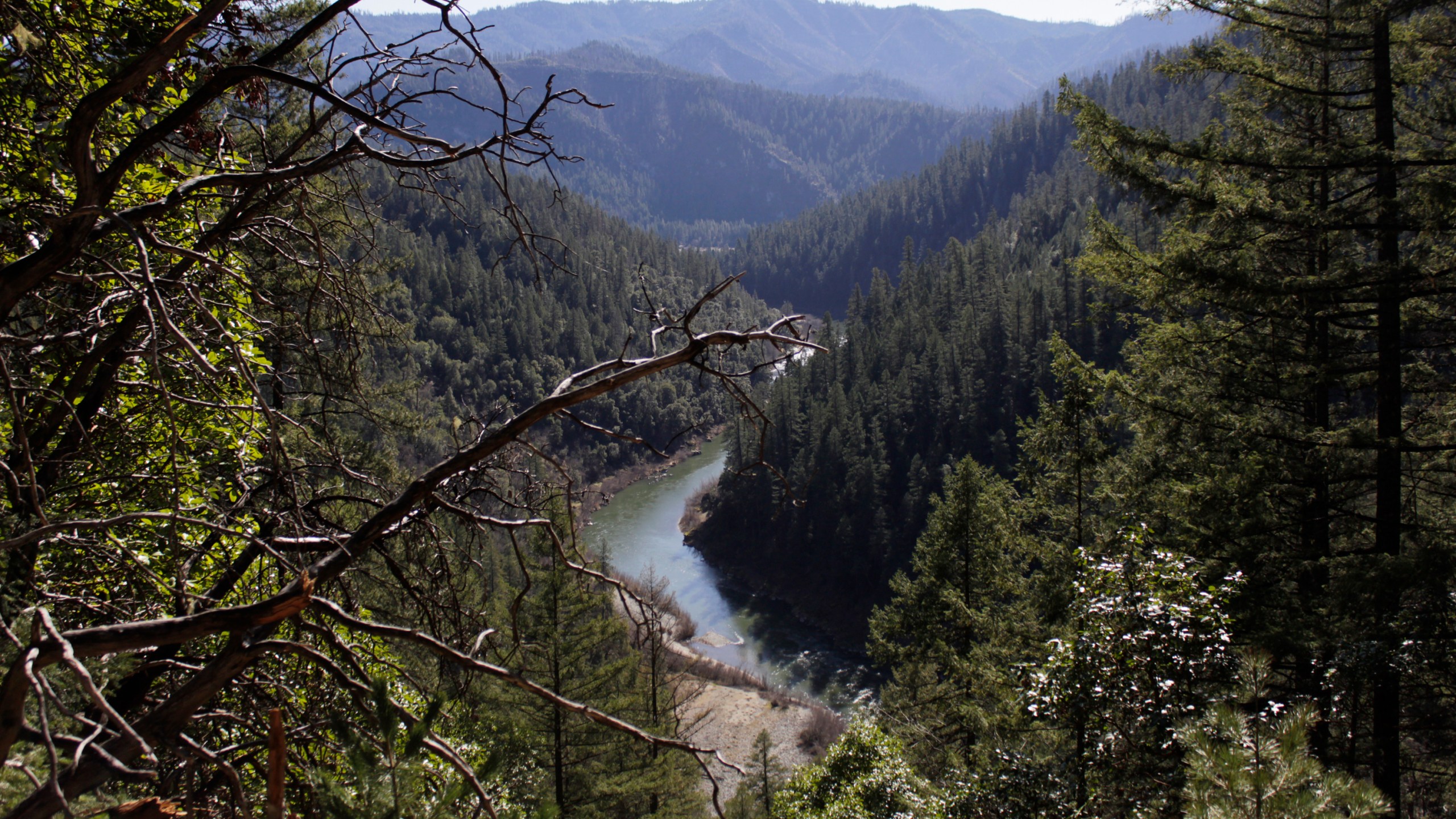 This March 3, 2020, file photo shows the Klamath River from atop Cade Mountain in the Klamath National Forest, Calif., in Humboldt County. (AP Photo/Gillian Flaccus, File)