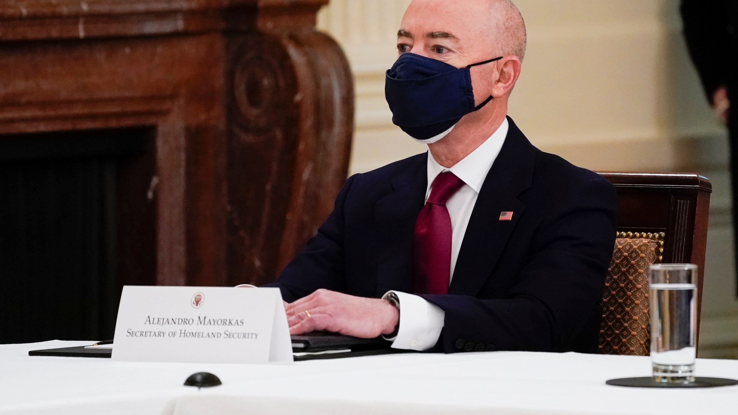 Secretary of Homeland Security Secretary Alejandro Mayorkas attends a Cabinet meeting with President Joe Biden in the East Room of the White House, Thursday, April 1, 2021, in Washington. (AP Photo/Evan Vucci)