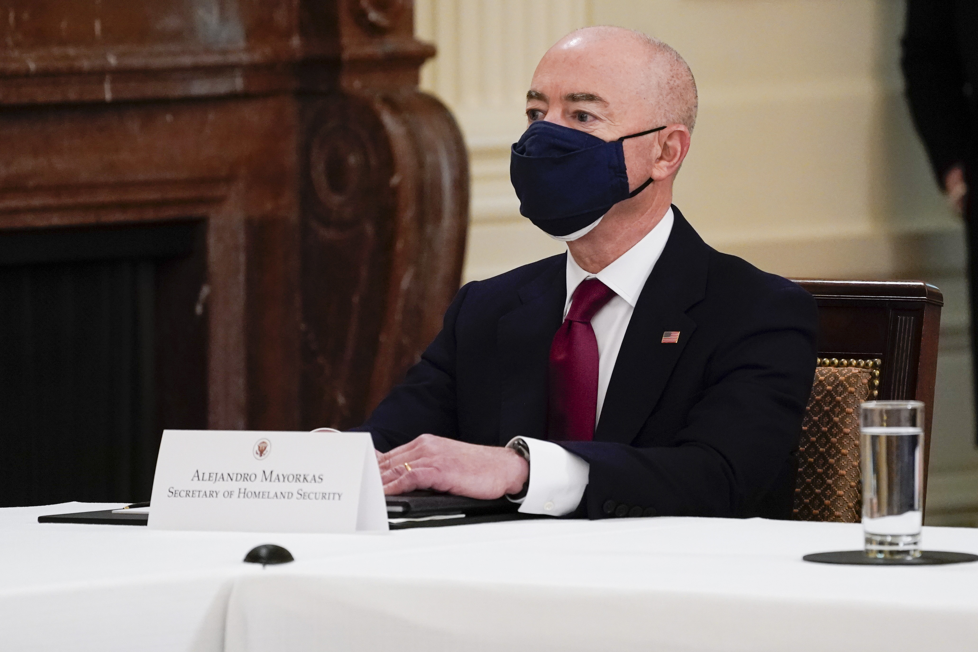 Secretary of Homeland Security Secretary Alejandro Mayorkas attends a Cabinet meeting with President Joe Biden in the East Room of the White House, Thursday, April 1, 2021, in Washington. (AP Photo/Evan Vucci)