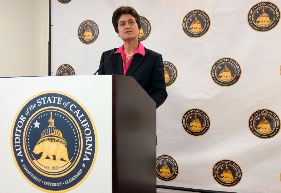 In this Oct. 24, 2019, file photo, California State Auditor Elaine Howle speaks during a news conference in Sacramento, Calif. (AP Photo/Adam Beam, File)