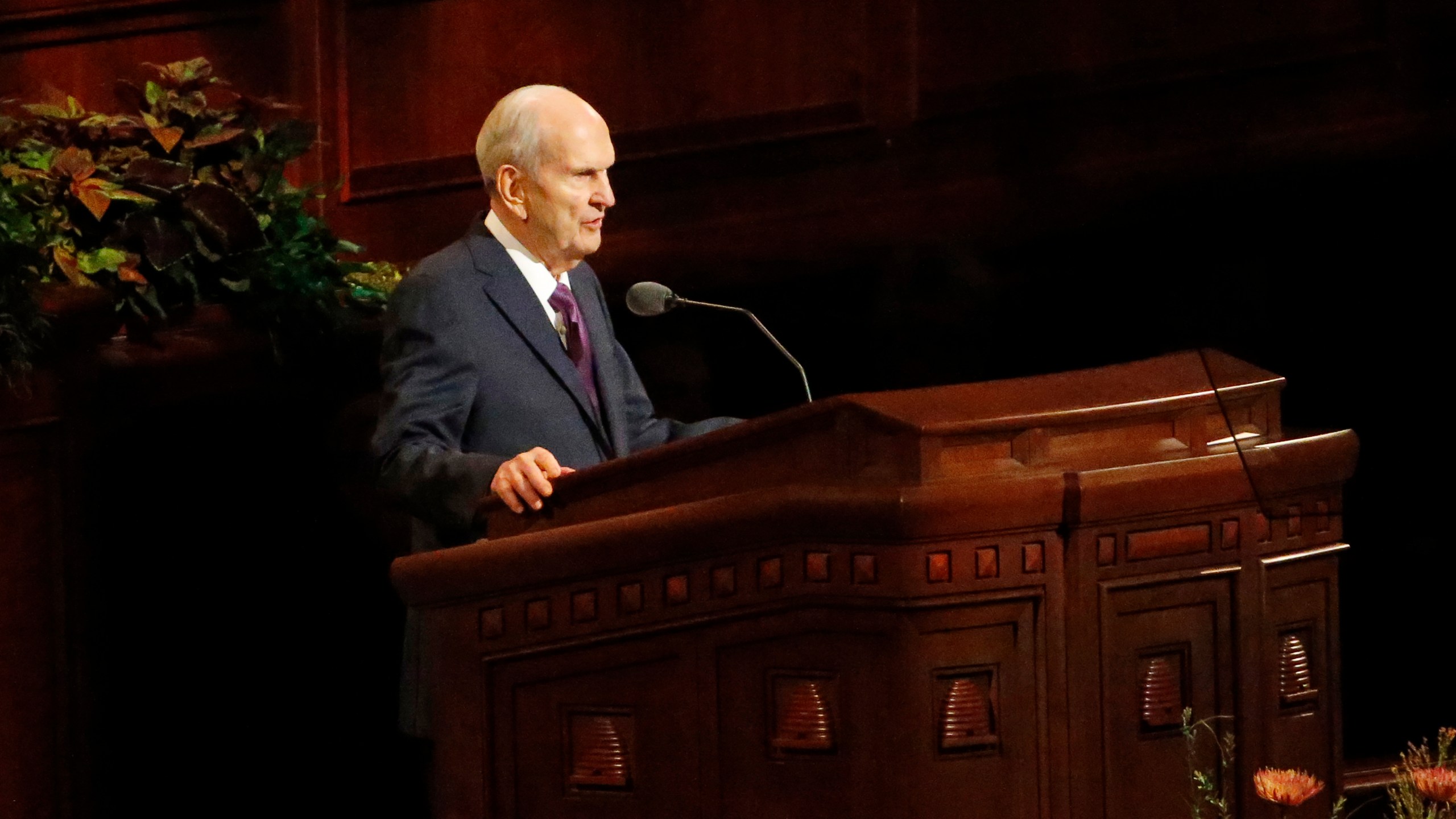 In this Oct. 5, 2019 file photo, President Russell M. Nelson speaks during The Church of Jesus Christ of Latter-day Saints' twice-annual church conference in Salt Lake City. (AP Photo/Rick Bowmer, File)