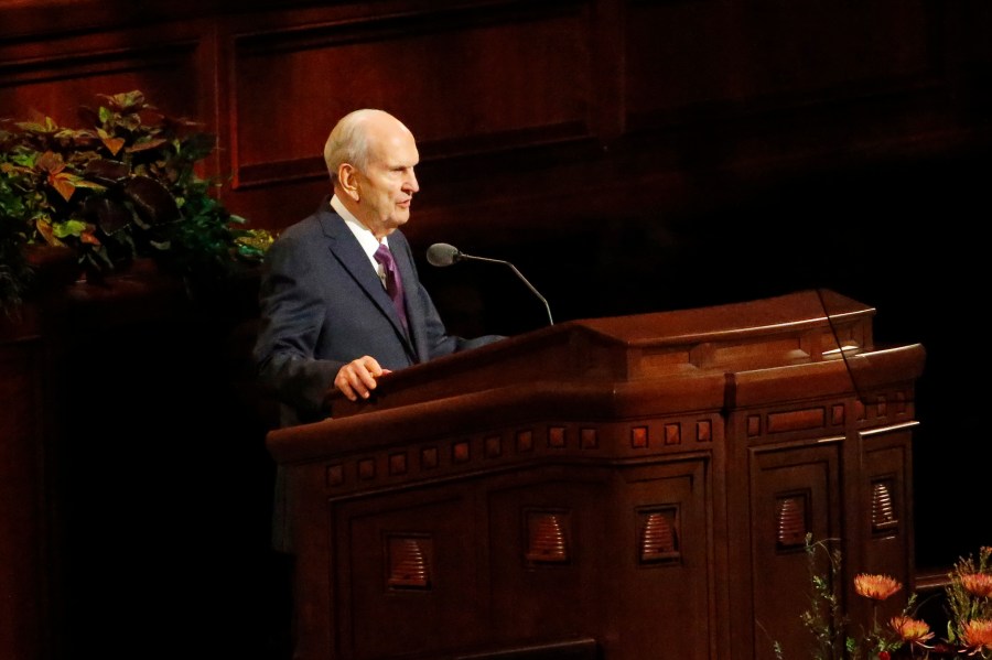 In this Oct. 5, 2019 file photo, President Russell M. Nelson speaks during The Church of Jesus Christ of Latter-day Saints' twice-annual church conference in Salt Lake City. (AP Photo/Rick Bowmer, File)