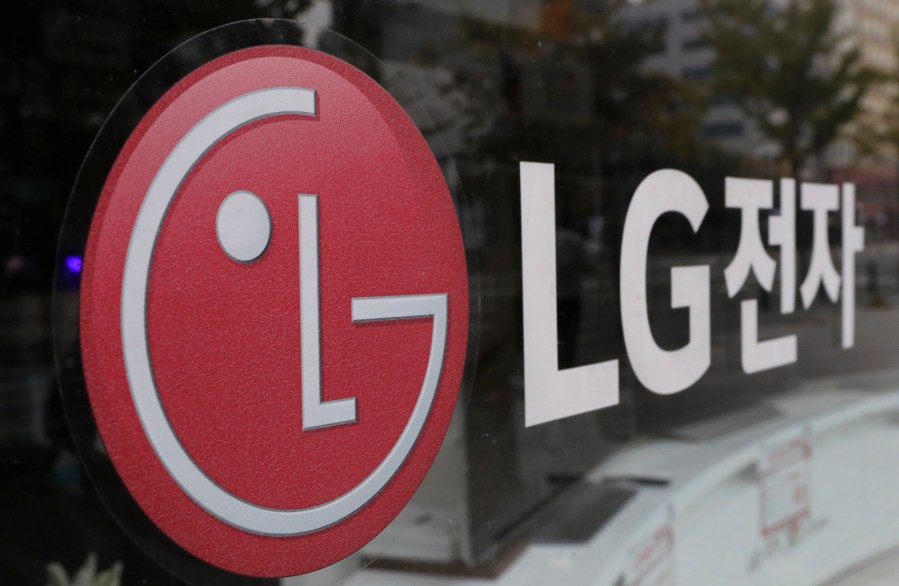 This Oct. 26, 2017 file photo shows the corporate logo of LG Electronics in Goyang, South Korea. (AP Photo/Lee Jin-man, File)