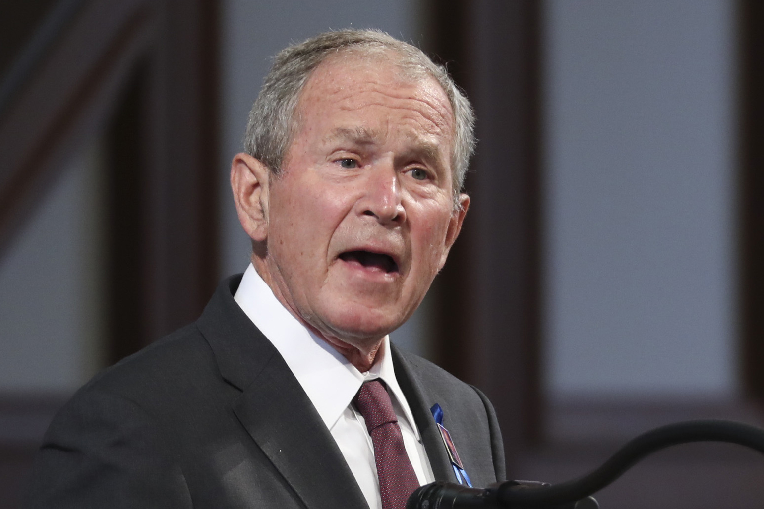 In this July 30, 2020 file photo, former President George W. Bush speaks during the funeral service for the late Rep. John Lewis, D-Ga., at Ebenezer Baptist Church in Atlanta. (Alyssa Pointer/Atlanta Journal-Constitution via AP, Pool)