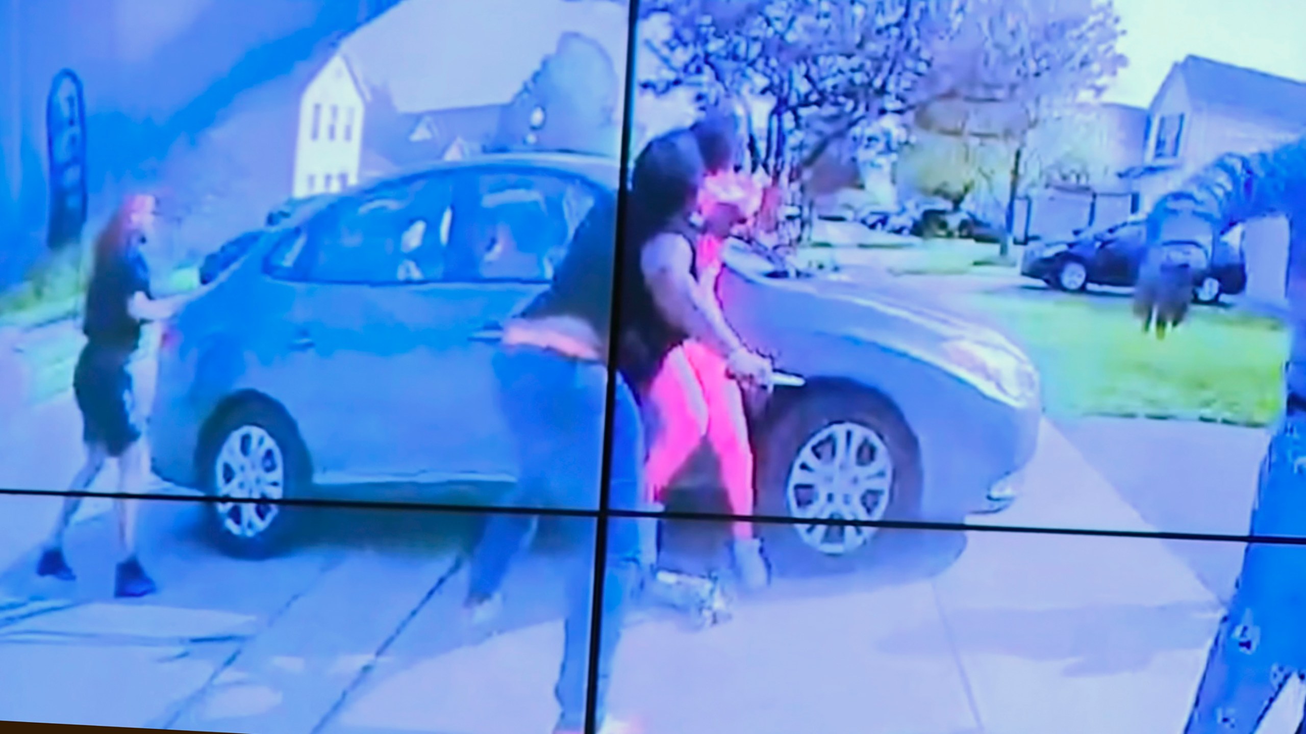 In an image from police bodycam video that the Columbus Police Department played during a news conference Tuesday night, April 20, 2021, a teenage girl, foreground, appears to wield a knife during an altercation before being shot by a police officer Tuesday, April 20, 2021, in Columbus, Ohio. Police shot and the girl just as the verdict was being announced in the trial for the killing of George Floyd. State law allows police to use deadly force to protect themselves or others, and investigators will determine whether this shooting was such an instance, Interim Police Chief Michael Woods said at the news conference. (Columbus Police Department via WSYX-TV via AP)