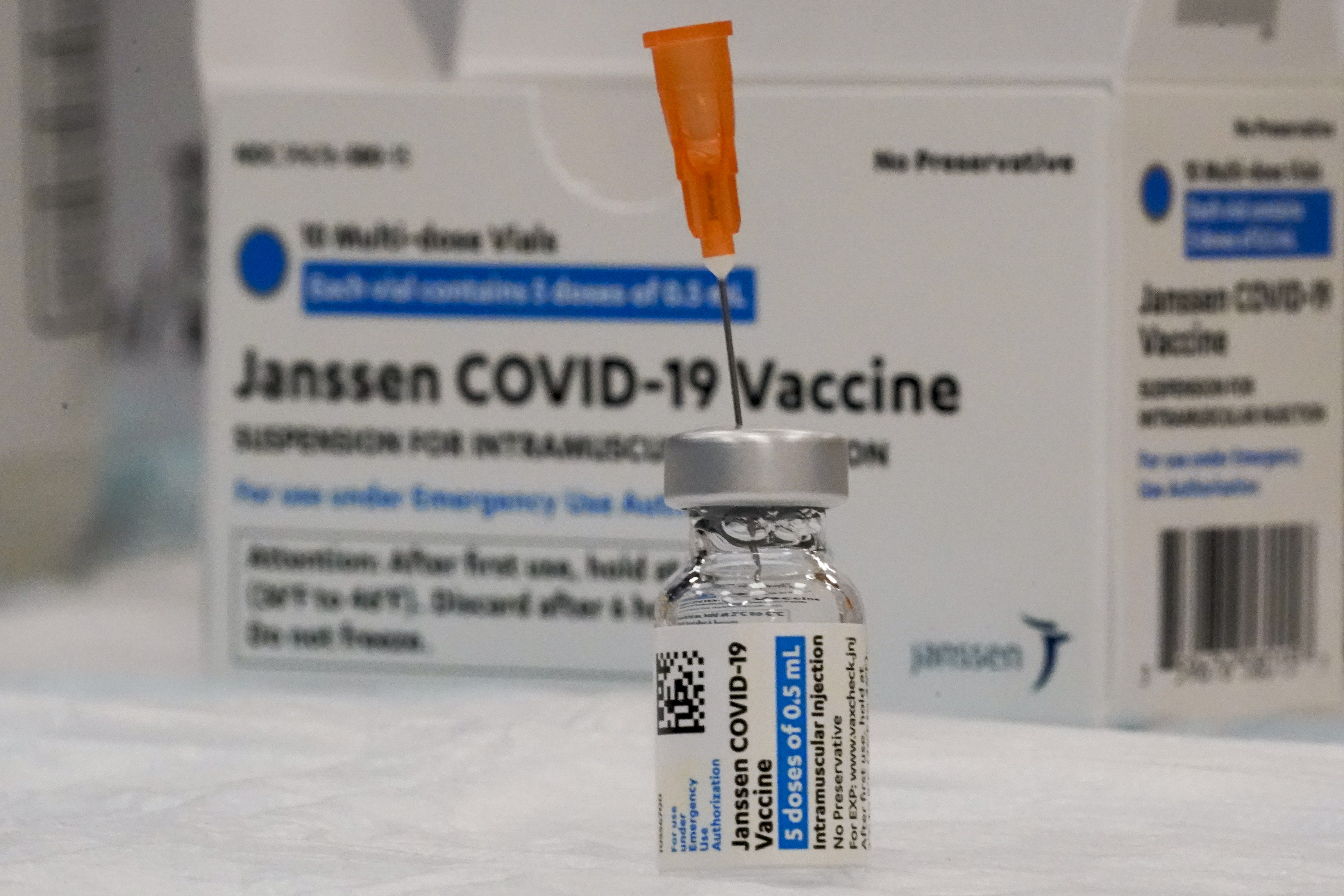 In this April 8, 2021 file photo, the Johnson & Johnson COVID-19 vaccine is seen at a pop up vaccination site in the Staten Island borough of New York. With a green light from federal health officials, several states resumed use of the one-shot Johnson & Johnson coronavirus vaccine on Saturday, April 24. Among the venues where it's being deployed is the Indianapolis Motor Speedway, where free vaccinations were available to anyone 18 or older. (AP Photo/Mary Altaffer, File)