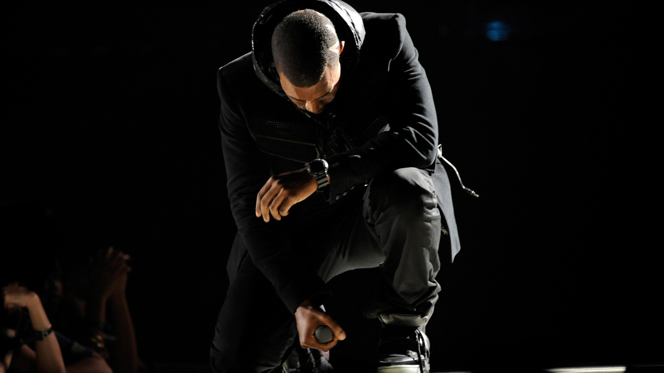 Kanye West performs at the 50th Annual Grammy Awards in Los Angeles on Feb. 10, 2008. The Nike Air Yeezy 1 Prototypes worn by West during his performance were acquired for $1.8 million by social investing platform Rares. (AP Photo/Kevork Djansezian, File)