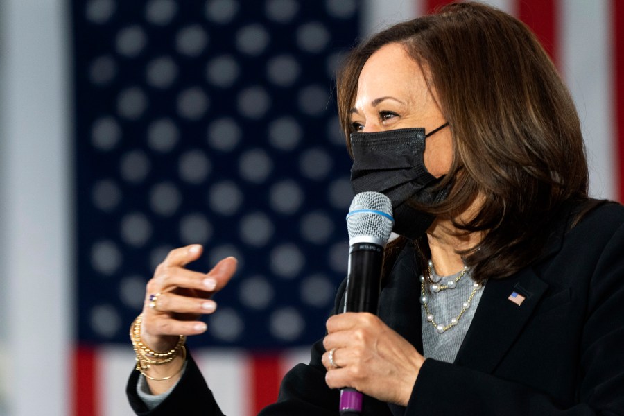 In this Friday, April 23, 2021, file photo, Vice President Kamala Harris speaks at the IBEW Training Center in Concord, N.H. (AP Photo/Jacquelyn Martin, File)