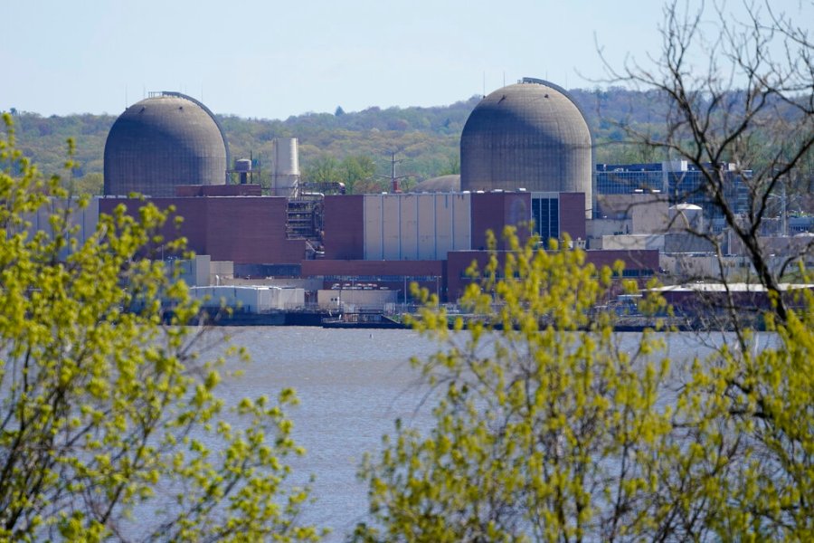 Indian Point Energy Center is seen on the Hudson River in Buchanan, N.Y., Monday, April 26, 2021. (AP Photo/Seth Wenig)