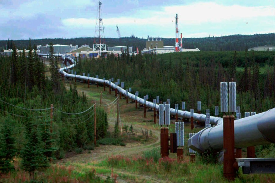 In this undated file photo the Trans-Alaska pipeline and pump station north of Fairbanks, Alaska is shown. (AP Photo/Al Grillo, file)