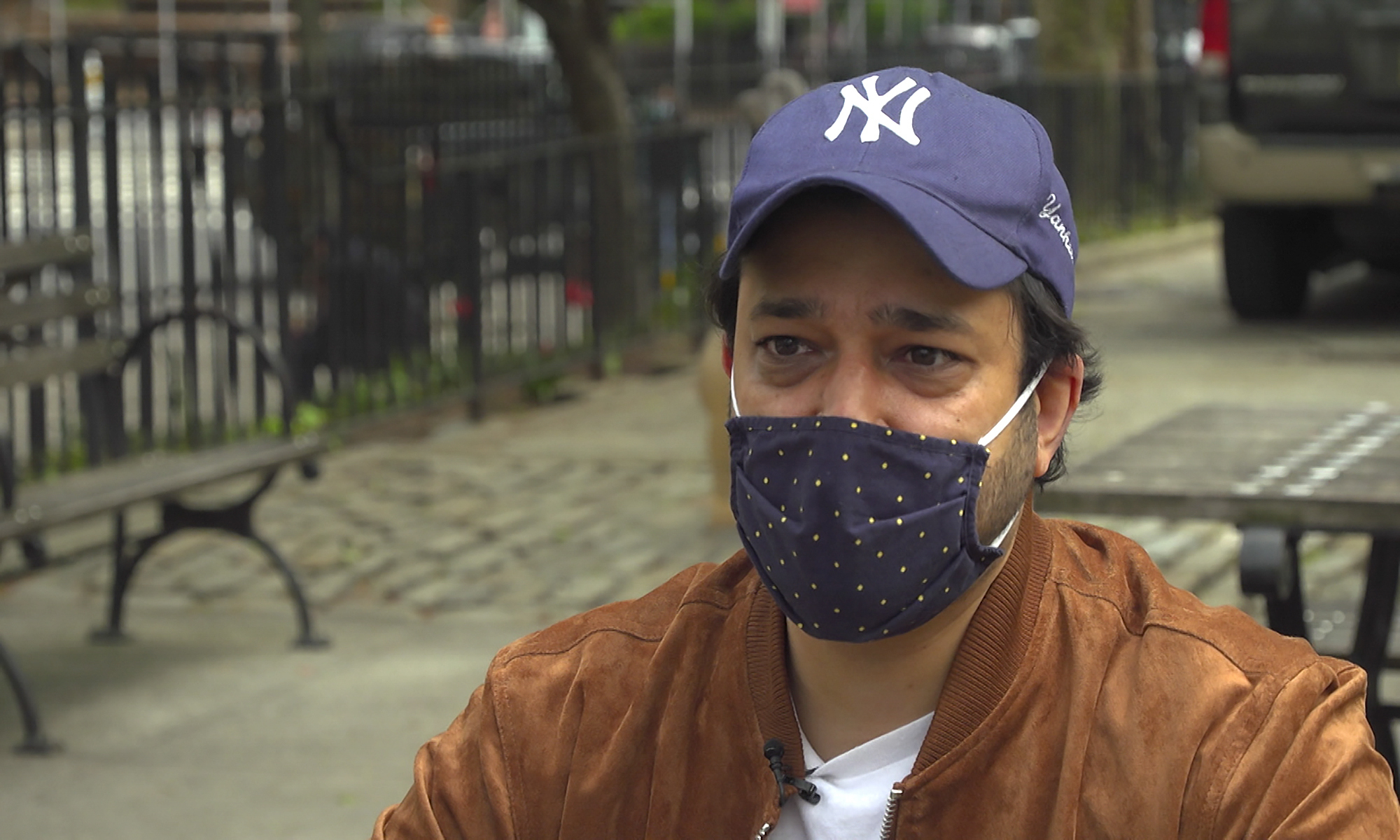 Ankur Chandra, 38, talks about his father's experience with COVID-19, during an interview Tuesday, April 27, 2021, in New York. (AP Photo/David Martin)