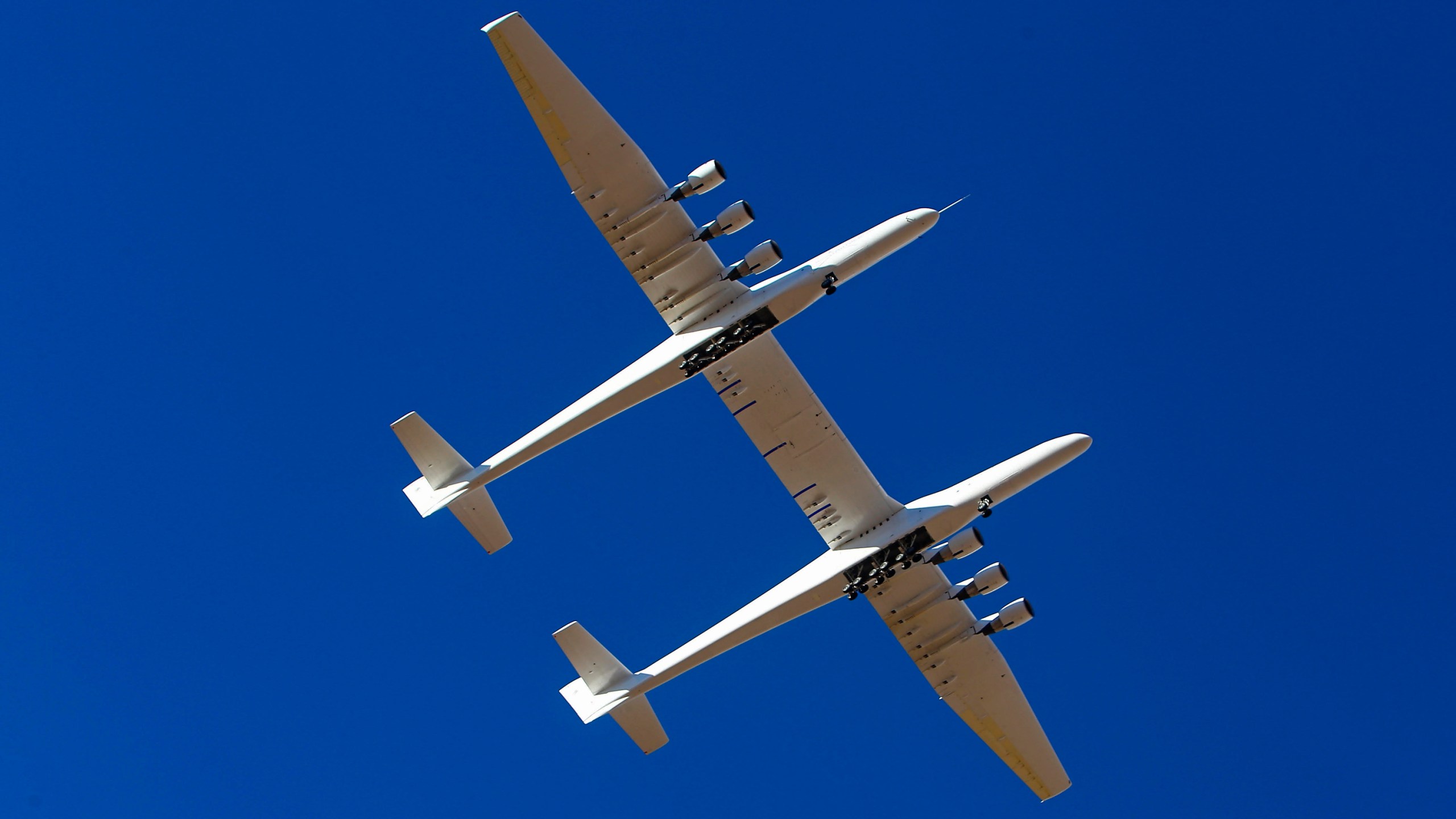 Thursday, April 29, 2021in Mojave, Calif. The gigantic aircraft flew for the second time in two years. (AP Photo/Matt Hartman)