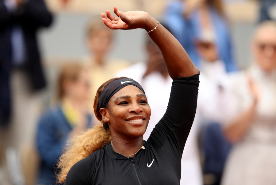 Serena Williams of The United States celebrates victory during her ladies singles first round match against Kurumi Nara of Japan during day five of the 2019 French Open at Roland Garros on May 30, 2019, in Paris, France. (Adam Pretty/Getty Images)