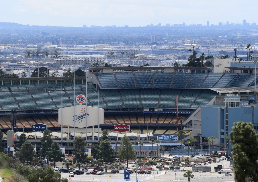 Dodger Stadium is seen on March 25, 2020. (Harry How/Getty Images)