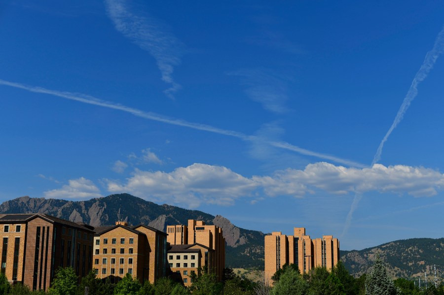 Cloud striations form above Williams Village East dormitory at University of Colorado Boulder while incoming freshmen move in on August 18, 2020 in Boulder, Colorado. (Mark Makela/Getty Images)