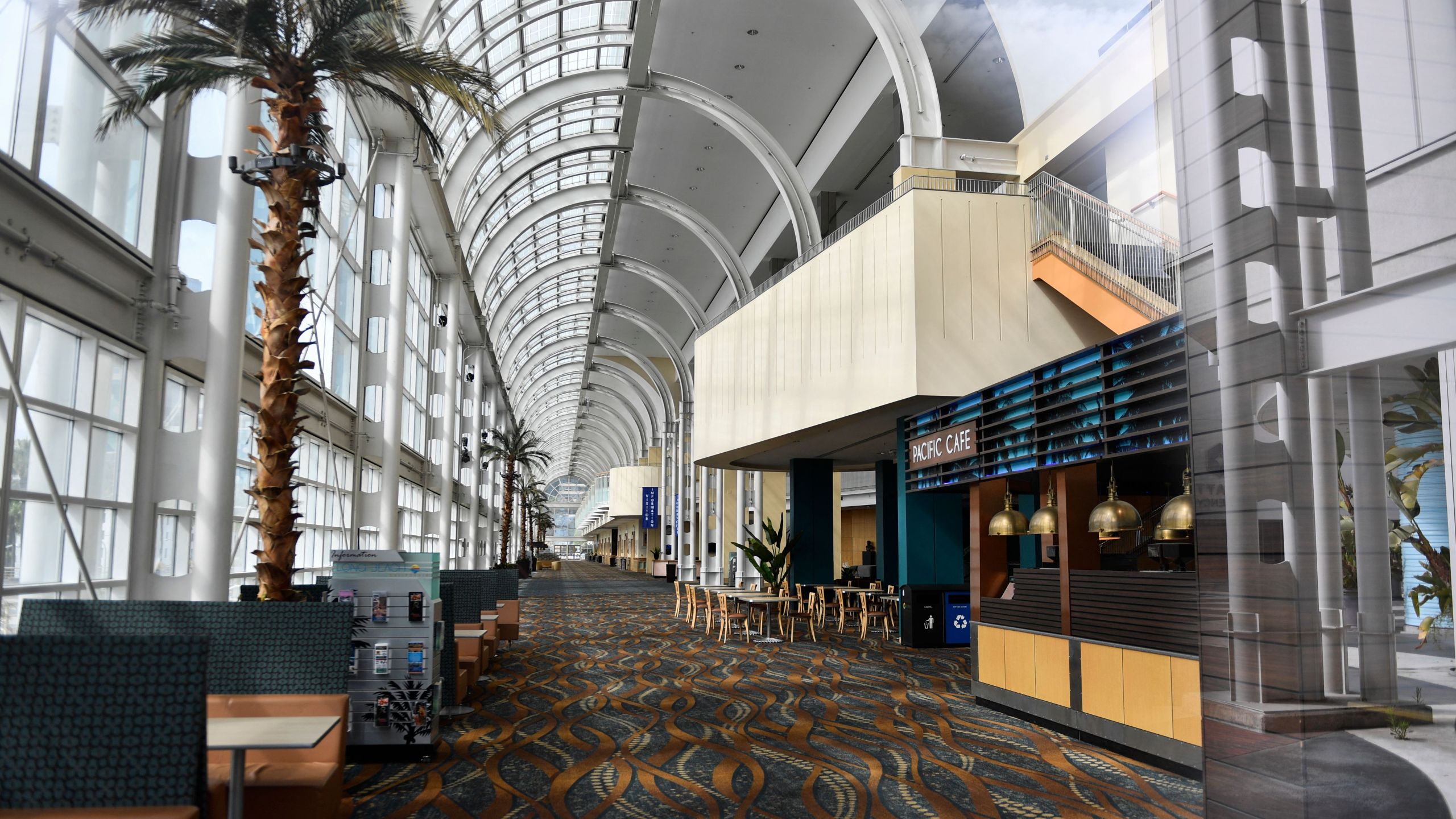 A concourse is seen inside the Long Beach Convention Center on April 7, 2021 in Long Beach. (PATRICK T. FALLON/AFP via Getty Images)