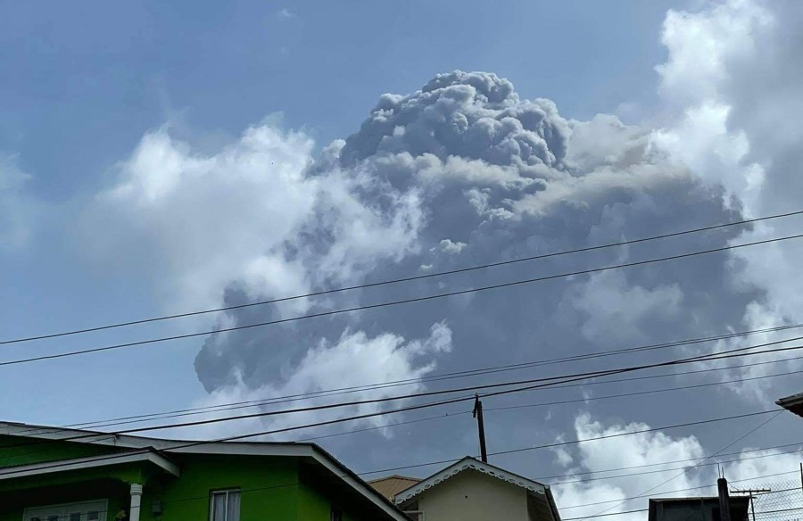 This April 9, 2021, image courtesy Zen Punnett shows the eruption of La Soufriere Volcano from Rillan Hill in Saint Vincent. (ZEN PUNNETT/Zen Punnett/AFP via Getty Images)