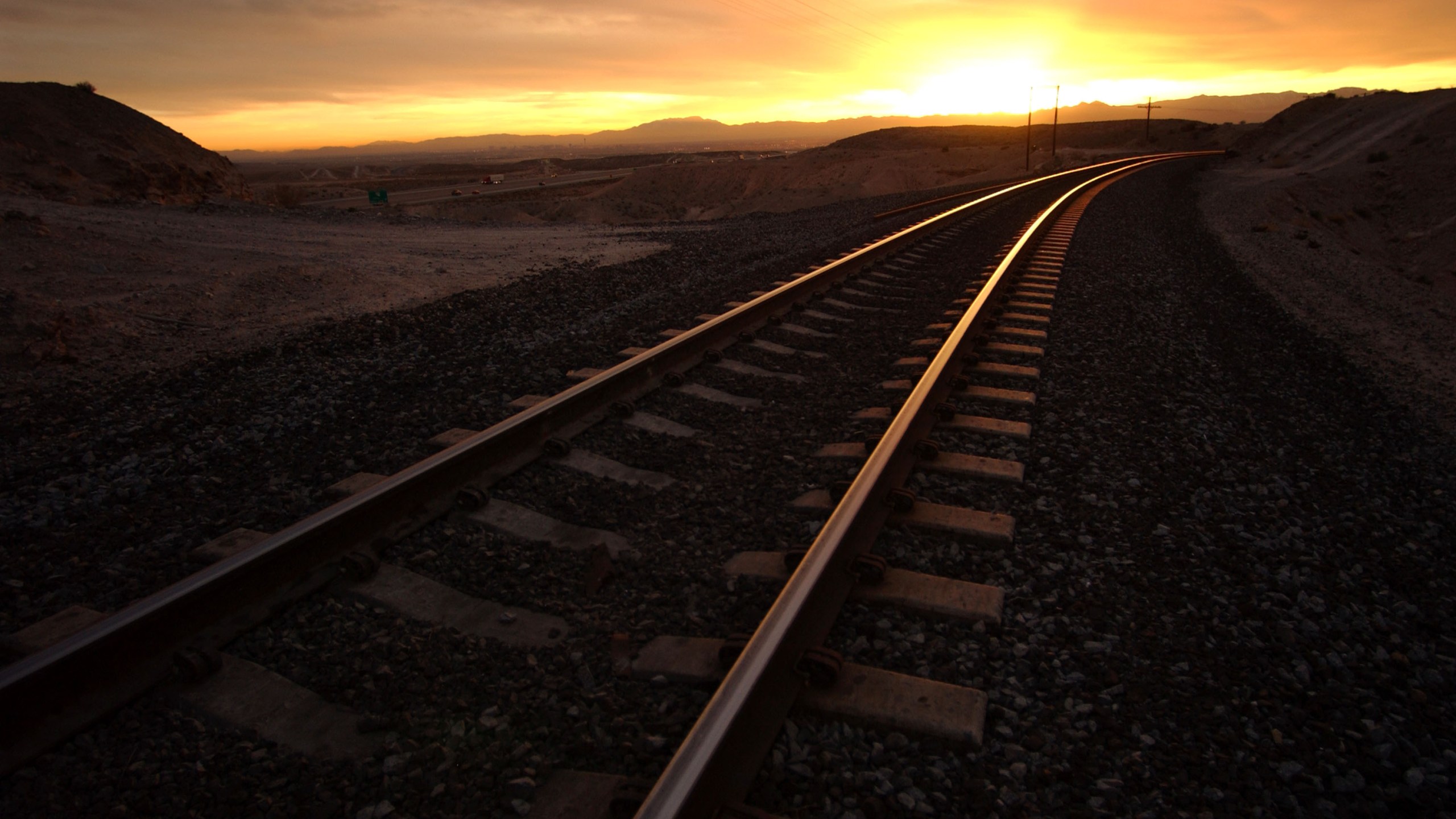 Railroad ties recede into the distance, Feb. 7, 2002, north of Las Vegas, Nevada. (David McNew/Getty Images)