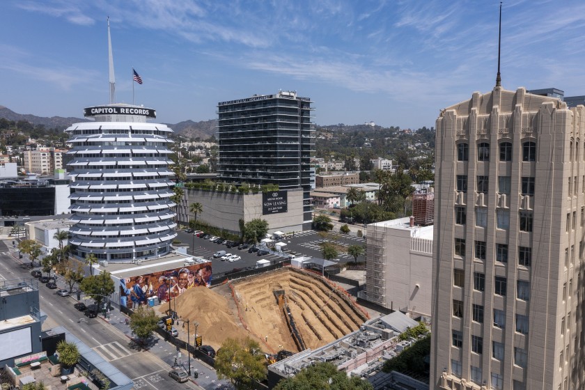 Trench at proposed Hollywood Center project.(Brian van der Brug / Los Angeles Times)