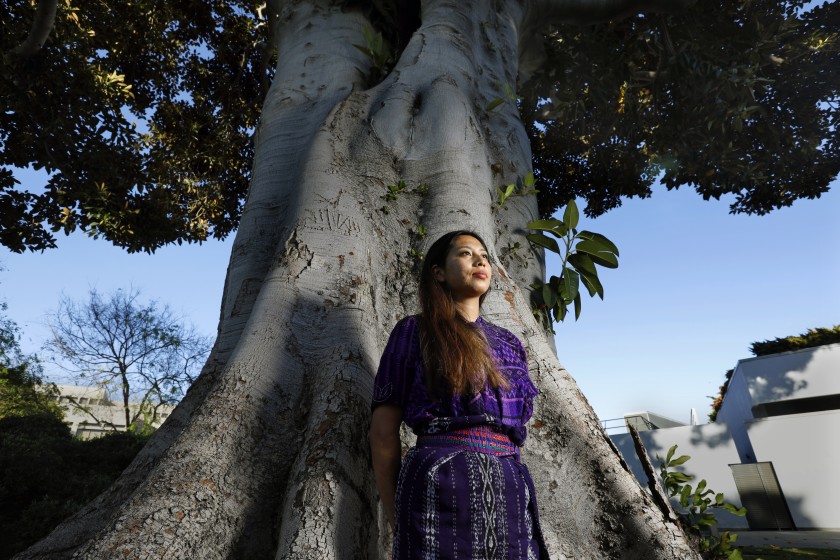 Alba Gonzalez, a Mayan immigrant from Guatemala, is doing outreach with CIELO to help indigenous residents get vaccinated for COVID-19.(Carolyn Cole / Los Angeles Times)