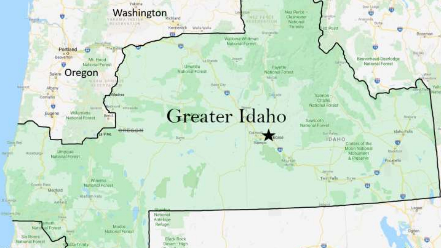 A map showing the proposed border of Idaho under a plan to annex some of Oregon’s land put forth to Idaho lawmakers is seen in an image provided by the group Move Oregon’s Border For a Greater Idaho.