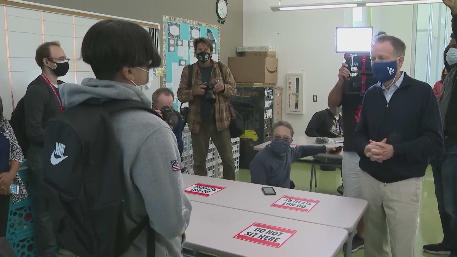 Students returned to in-person classes on April 27, 2021, at Garfield High School in East Los Angeles. (KTLA)