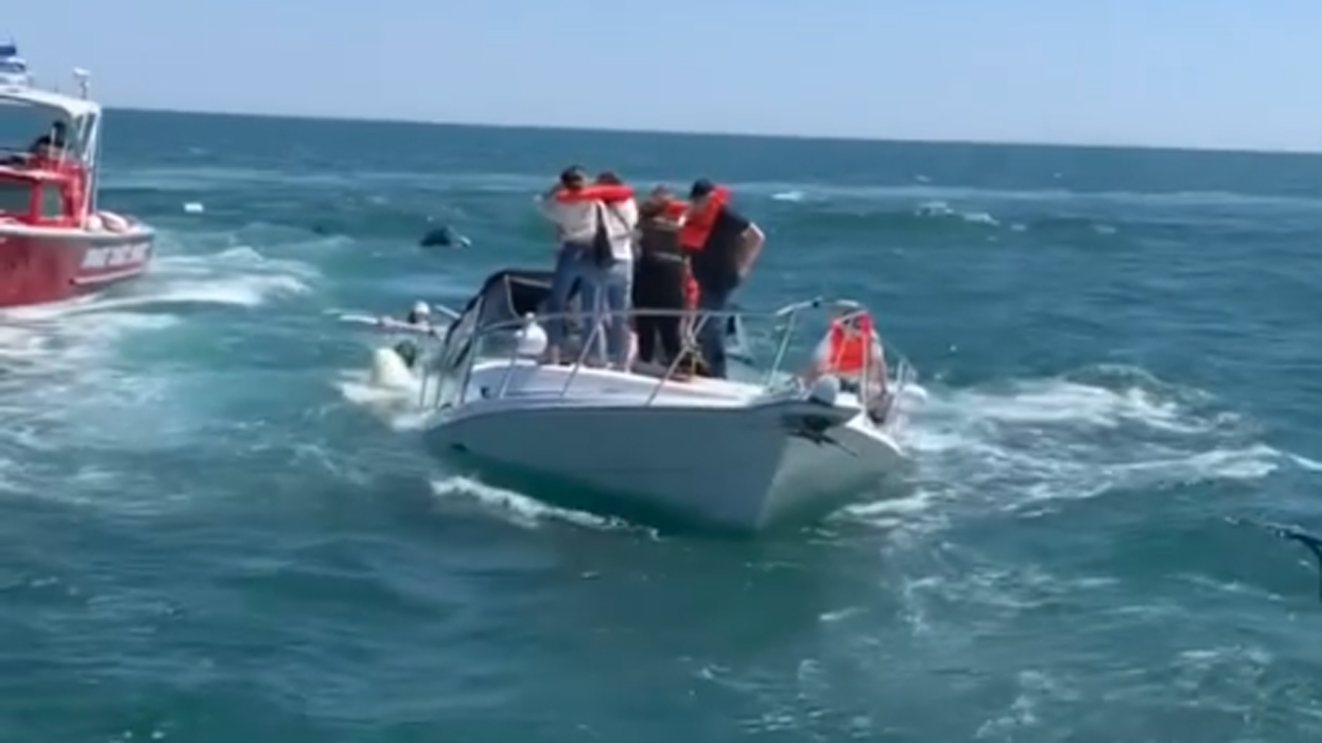 Video shared by the Orange County Sheriff's Department shows 14 people being rescued from a sinking boat off Newport Harbor on April 19, 2021.