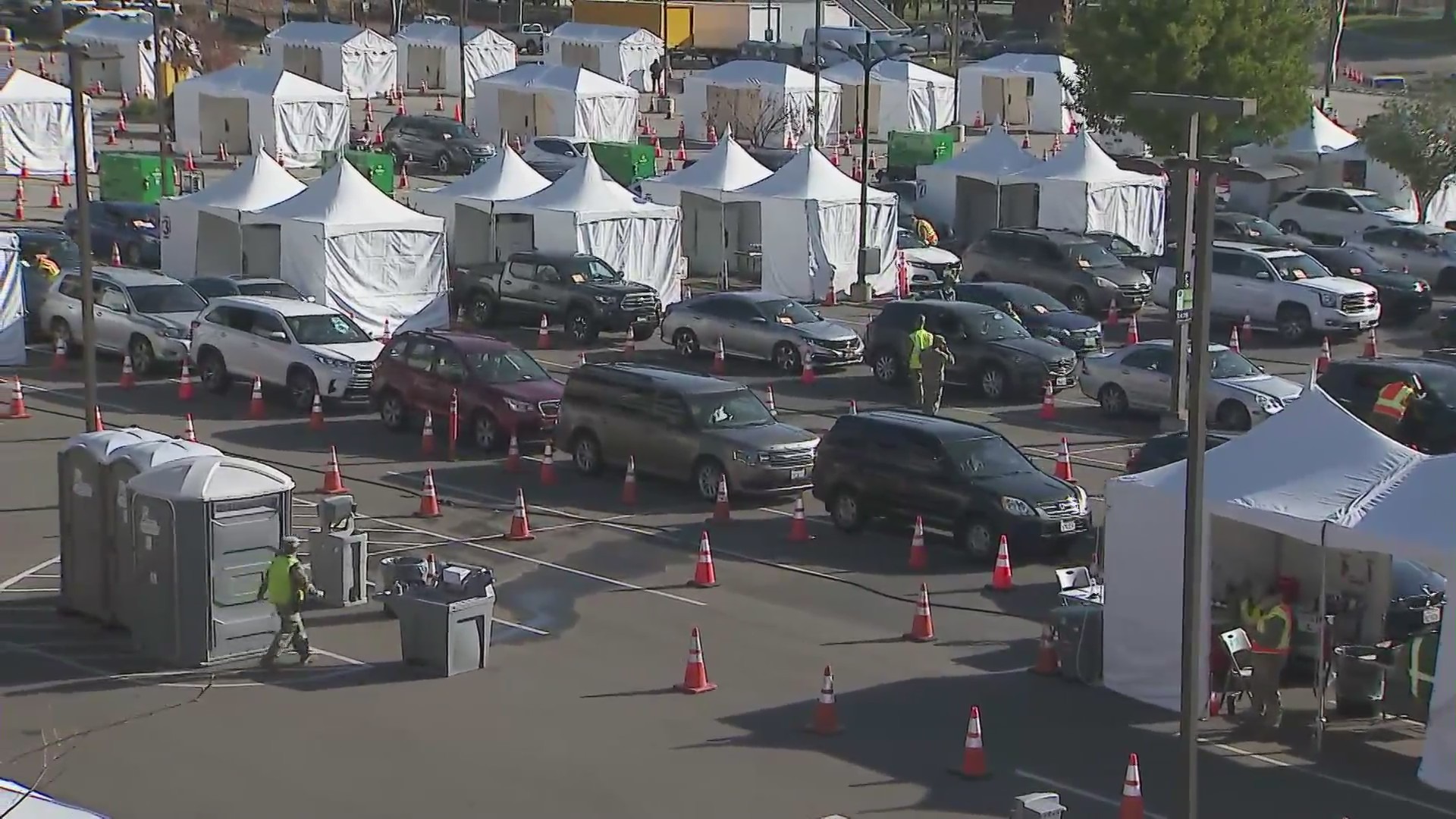 Cal State L.A.'s mass vaccination site was swamped on April 8, 2021, and some were turned away. (KTLA)