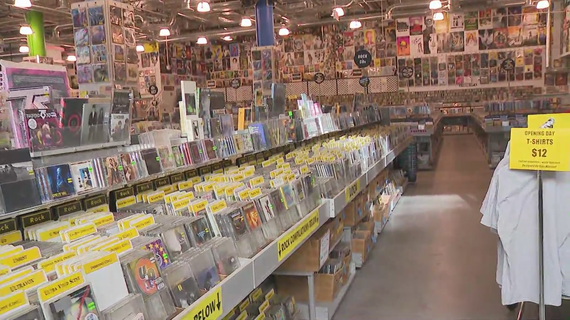 Inside the new Amoeba Music store on the corner of Hollywood Boulevard and Argyle Avenue for its reopening on April 1, 2021. (KTLA)