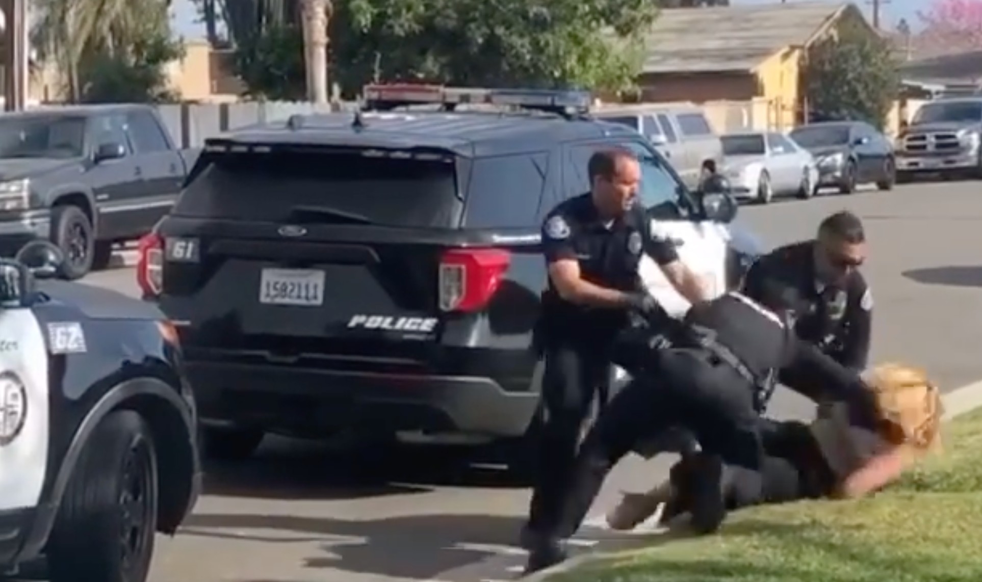 Cell phone footage captures a Westminster Police Department officer punching a woman while arresting her on suspicion of assault on April 22, 2021. (Sandy Armenta)