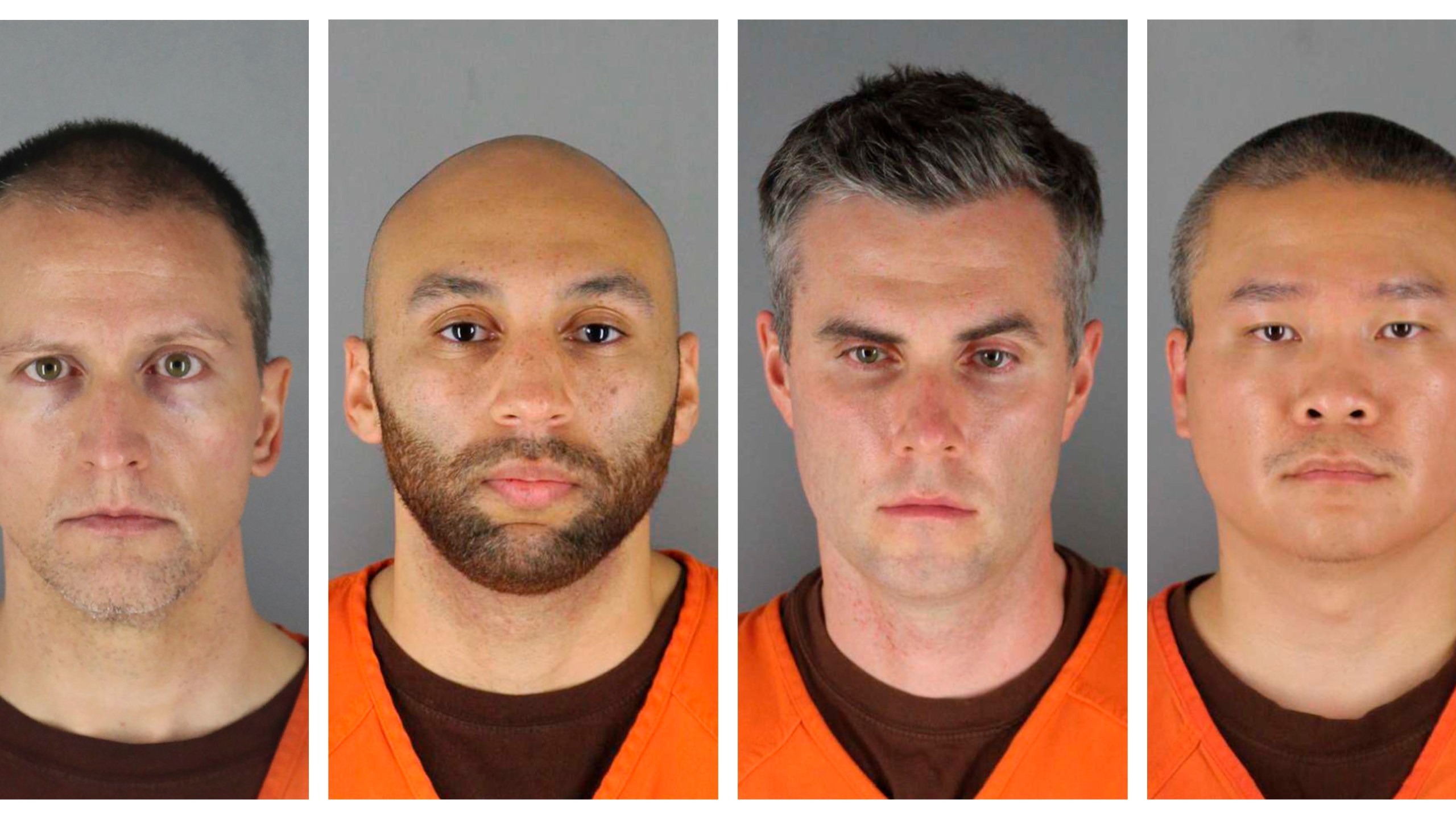 This combination of photos provided by the Hennepin County Sheriff's Office in Minnesota on June 3, 2020, shows Minneapolis Police Officers Derek Chauvin, from left, J. Alexander Kueng, Thomas Lane and Tou Thao. (Hennepin County Sheriff's Office via AP, File)