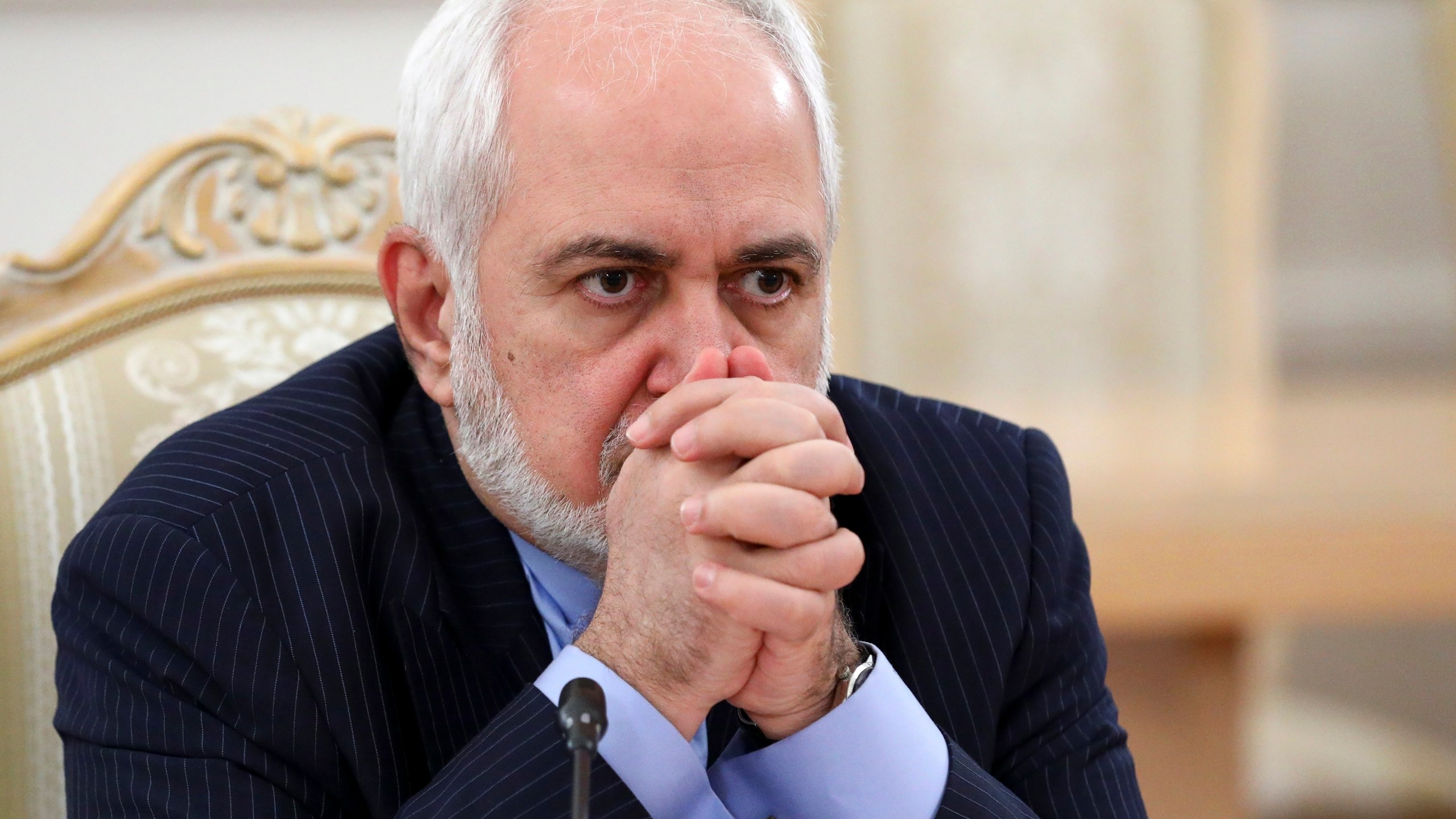 In this Jan. 26, 2021, file photo released by the Russian Foreign Ministry Press Service, Iranian Foreign Minister Mohammad Javad Zarif listens during the talks in Moscow, Russia. (Russian Foreign Ministry Press Service via AP, File)