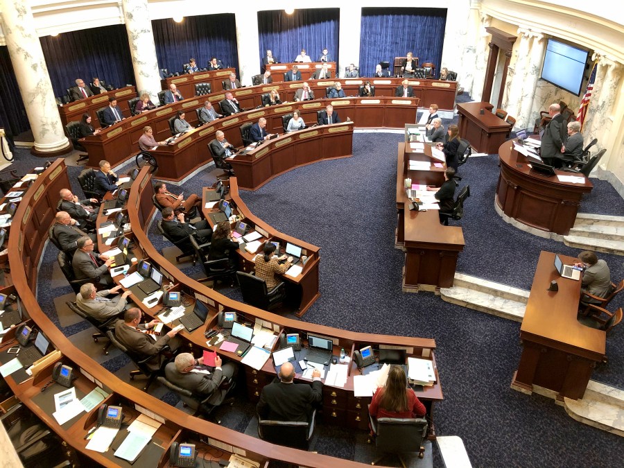 In this Feb. 27, 2020, file photo, Idaho House of Representatives debates legislation in the Idaho Statehouse in Boise, Idaho. Idaho lawmakers moved forward with legislation banning transgender people from changing the sex listed on their birth certificates despite a federal court ruling declaring such a ban unconstitutional. An appeals court on Monday, May 3, 2021, will consider the constitutionality of the first law in the nation banning transgender women and girls from playing on women's sports teams. The 9th U.S. Circuit Court of Appeals will hear arguments in the case that will likely have far-ranging consequences as more states follow conservative Idaho's lead. (AP Photo/Keith Ridler, File)