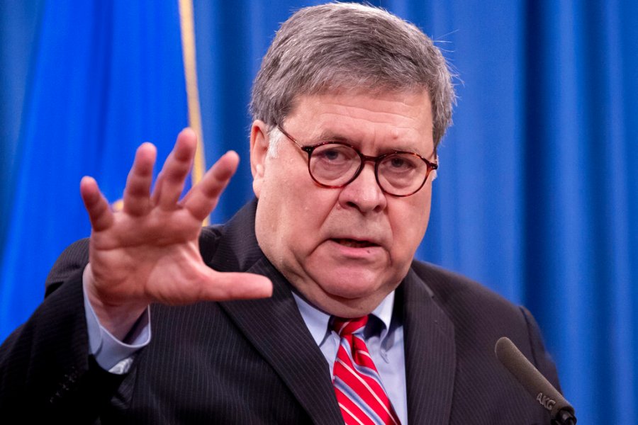 In this Dec. 21, 2020, file photo, Attorney General William Barr speaks during a news conference at the Justice Department in Washington. (Michael Reynolds/Pool via AP, File)