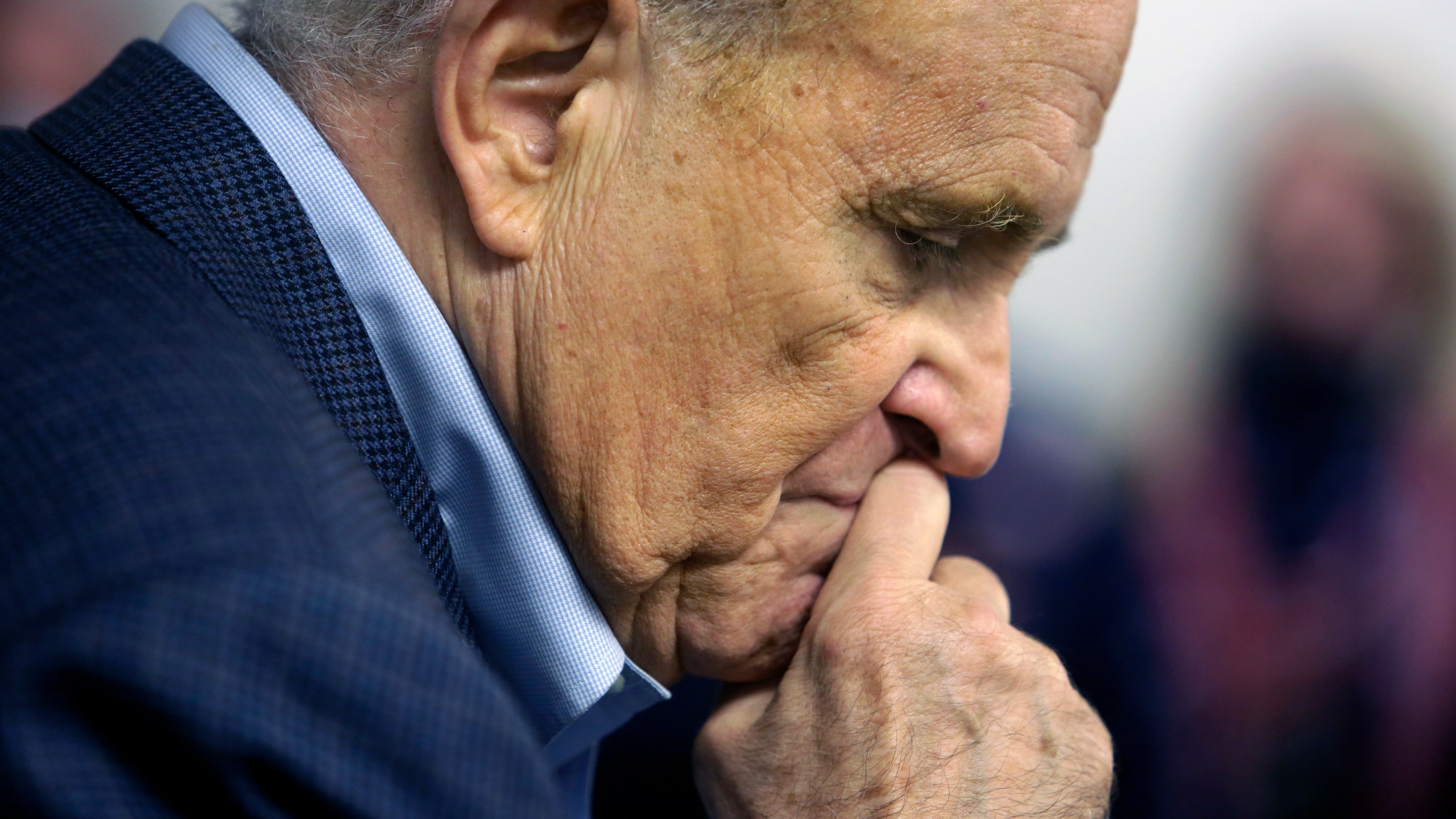 Former New York Mayor Rudy Giuliani pauses while addressing supporters of President Donald Trump during a Columbus Day gathering at a Trump campaign field office in Philadelphia on Oct. 12, 2020. (Jacqueline Larma / Associated Press)