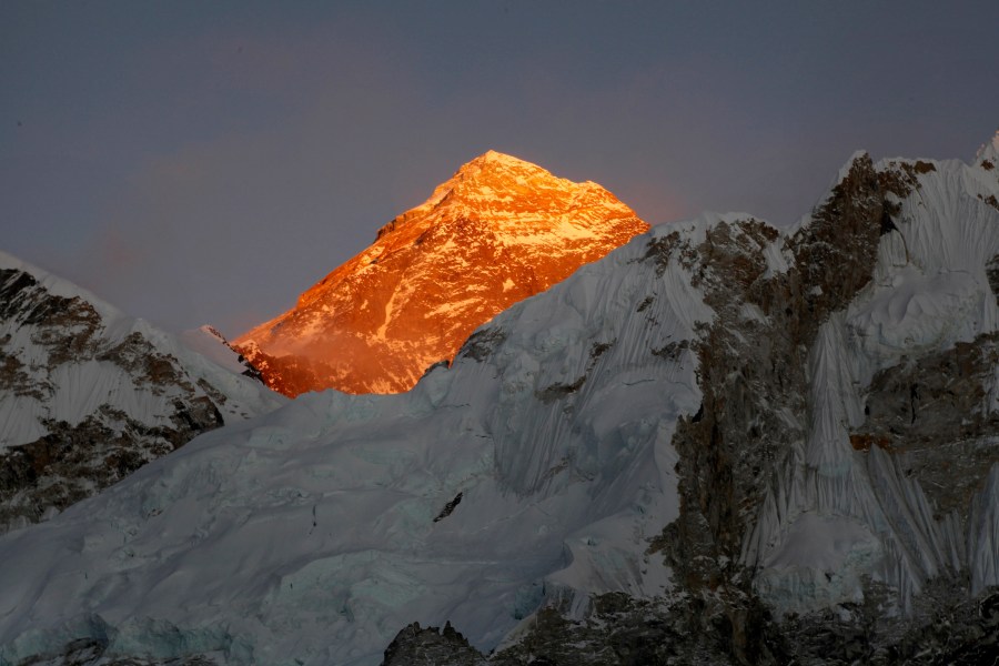 In this Nov. 12, 2015 file photo, Mt. Everest is seen from the way to Kalapatthar in Nepal. A Swiss climber and an American have died on Mount Everest in the season's first casualties on the world's highest mountain, expedition organizers said Thursday. (AP Photo/Tashi Sherpa, File)