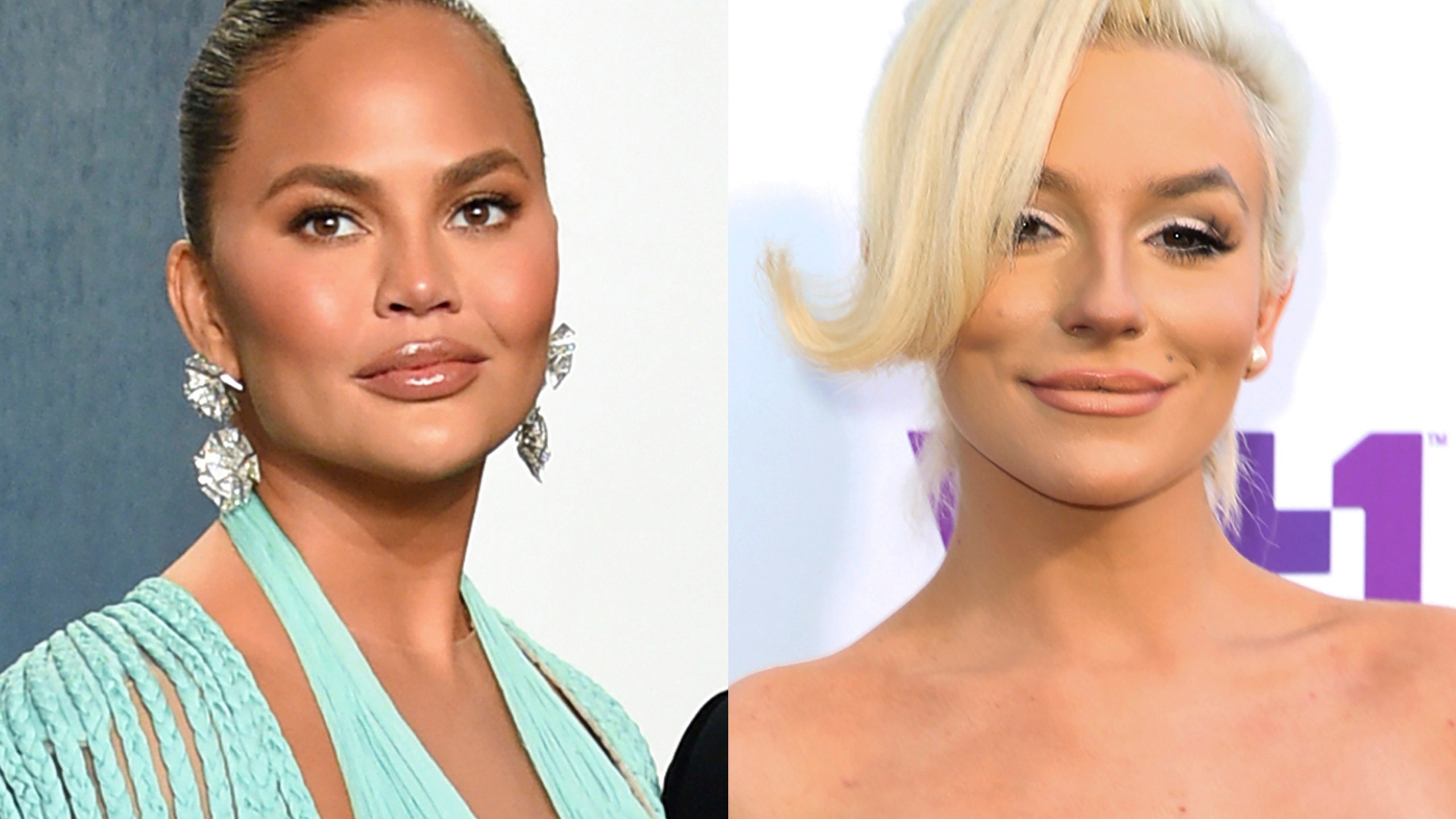 Chrissy Teigen appears at the Vanity Fair Oscar Party in Beverly Hills, Calif. on Feb. 9, 2020, left, and Courtney Stodden appears at the 5th Annual Streamy Awards in Los Angeles on Sept. 17, 2015. (AP Photo)