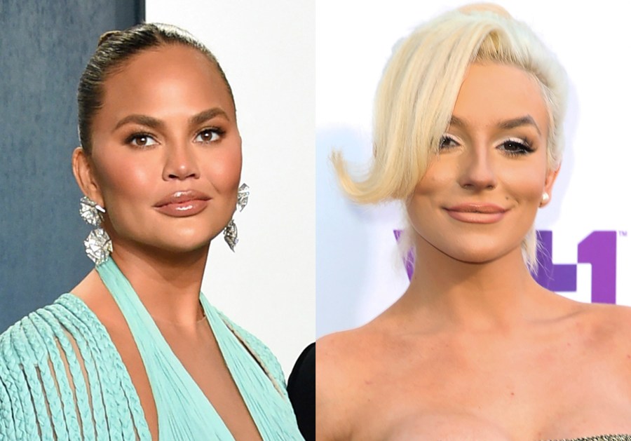 Chrissy Teigen appears at the Vanity Fair Oscar Party in Beverly Hills, Calif. on Feb. 9, 2020, left, and Courtney Stodden appears at the 5th Annual Streamy Awards in Los Angeles on Sept. 17, 2015. (AP Photo)