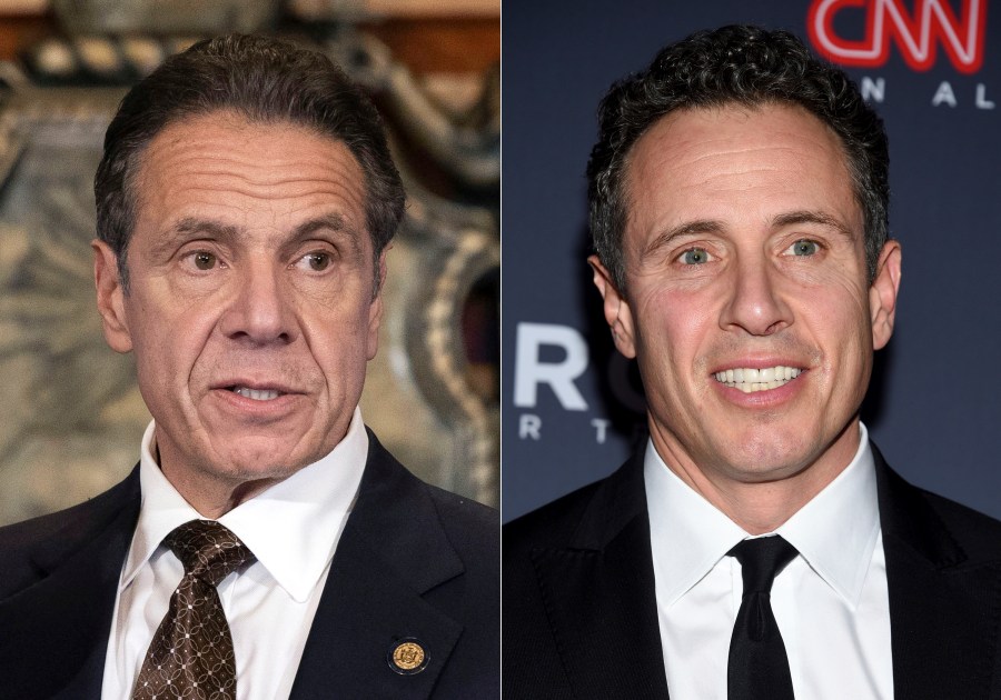 New York Gov. Andrew M. Cuomo appears during a news conference about the COVID-19at the State Capitol in Albany, N.Y., on Dec. 3, 2020, left, and CNN anchor Chris Cuomo attends the 12th annual CNN Heroes: An All-Star Tribute at the American Museum of Natural History in New York on Dec. 9, 2018. CNN said Thursday, May 20, 2021 it was “inappropriate” for anchor Chris Cuomo to have been involved in phone calls with the staff of his brother, New York Gov. Andrew Cuomo, where strategies on how the governor should respond to sexual harassment allegations were allegedly discussed.(Mike Groll/Office of Governor of Andrew M. Cuomo via AP, left, and Evan Agostini/Invision/AP)