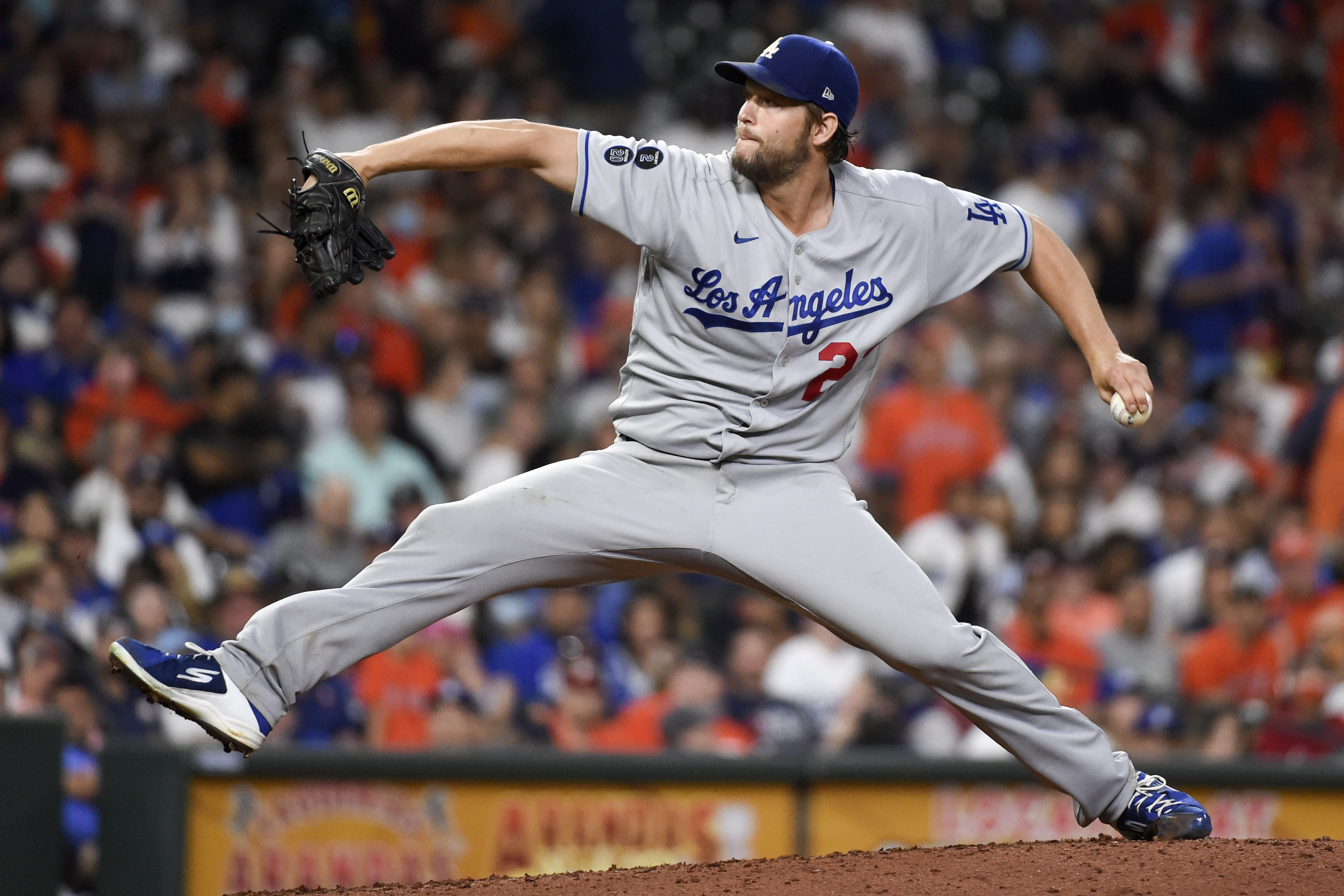 os Angeles Dodgers starting pitcher Clayton Kershaw delivers during the sixth inning of a baseball game against the Houston Astros on May 25, 2021, in Houston. (AP Photo/Eric Christian Smith)