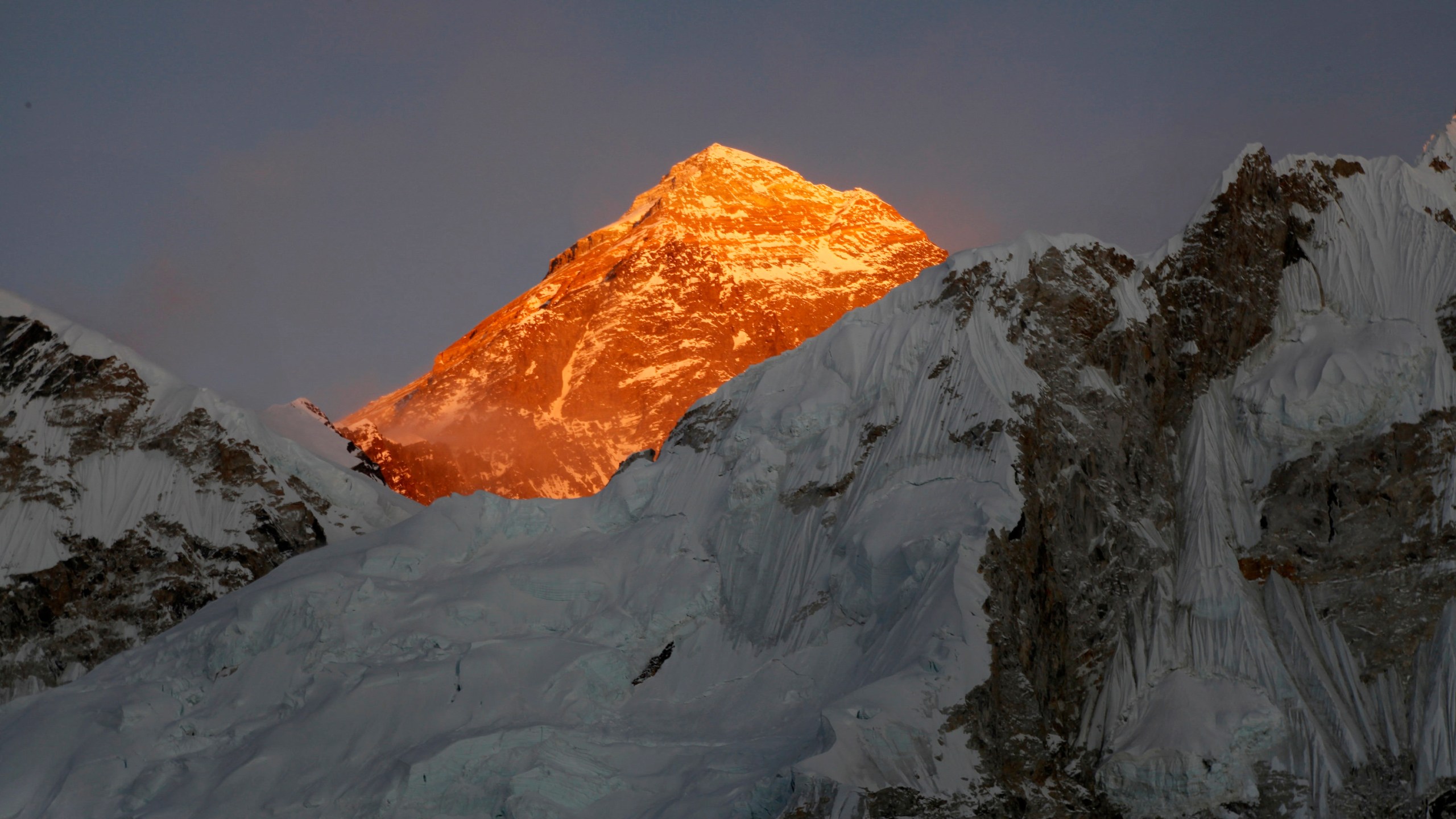 In this Nov. 12, 2015 file photo, Mount Everest is seen from the way to Kalapatthar in Nepal. A year after Mount Everest was closed to climbers as the pandemic swept across the globe, hundreds are making the final push to the summit with only a few more days left in the season, saying they are undeterred by a coronavirus outbreak in base camp. (AP Photo/Tashi Sherpa, File)