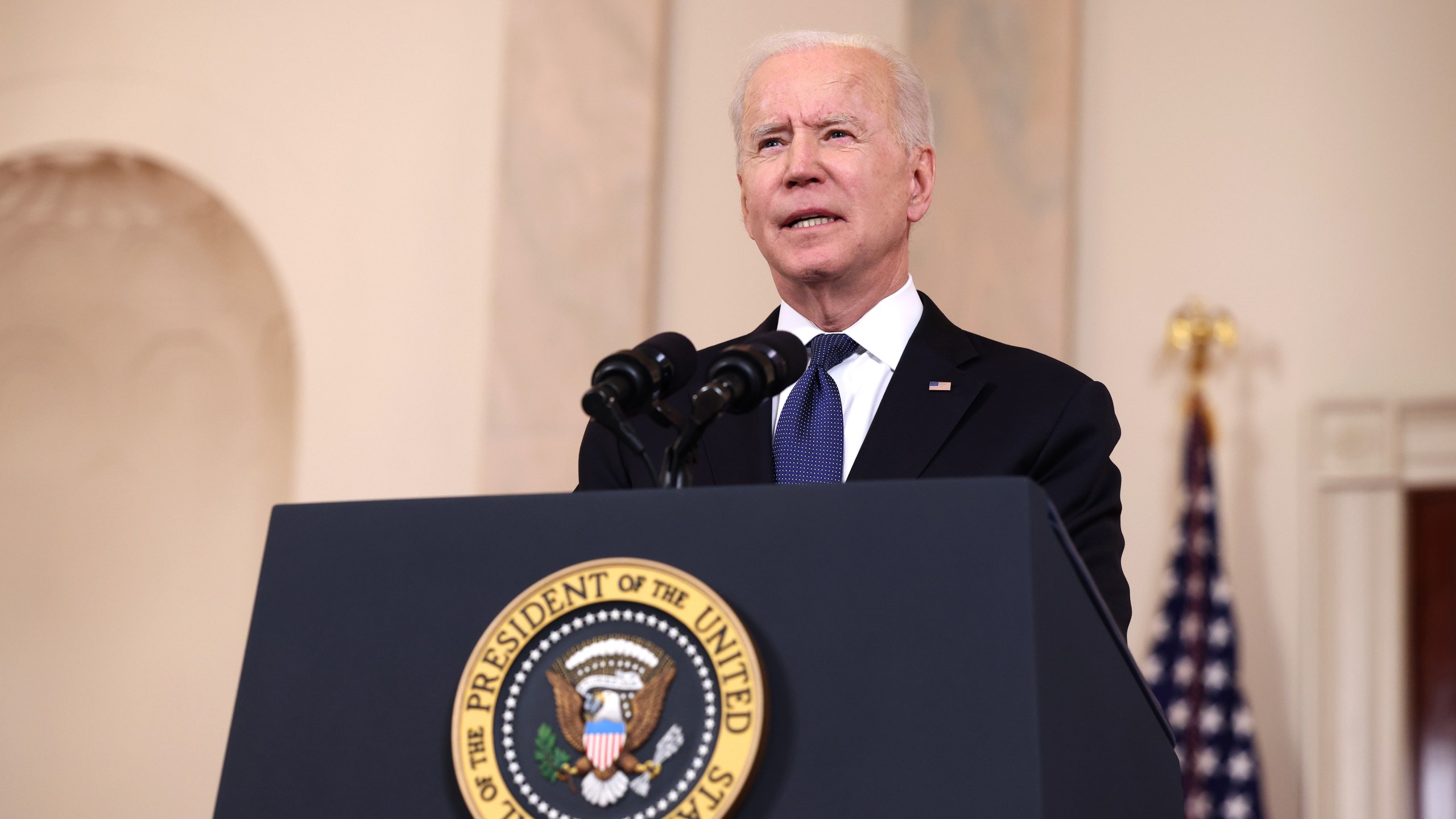 U.S. President Joe Biden delivers remarks on the conflict in the Middle East from the White House on May 20, 2021 in Washington, D.C. Israel and Hamas announced that they would agree to a cease-fire, which will take into effect on Friday, following days of fighting that claimed more than 200 lives. (Anna Moneymaker/Getty Images)