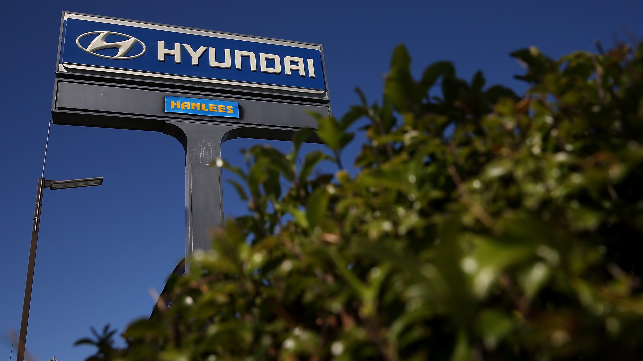 A sign stands in front of Hanlees Hyundai on May 27, 2014 in Richmond, California. (Justin Sullivan/Getty Images)