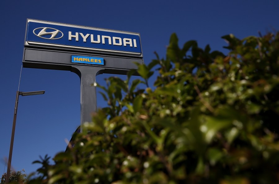 A sign stands in front of Hanlees Hyundai on May 27, 2014 in Richmond, California. (Justin Sullivan/Getty Images)