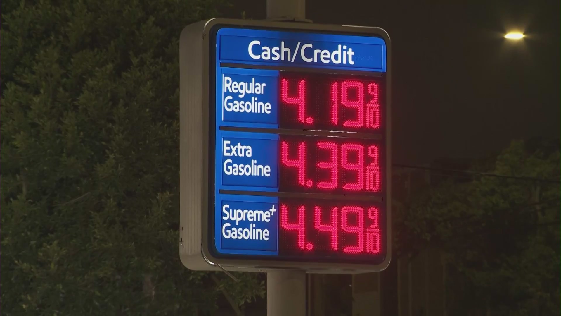 Gas prices at a Southern California gas station on May 10, 2021. (KTLA)