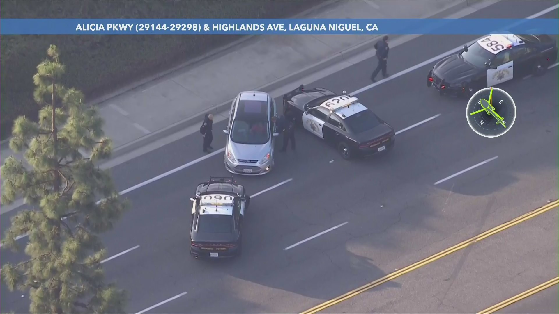 A pursuit comes to a stop in Laguna Niguel on May 3, 2021. (KTLA)